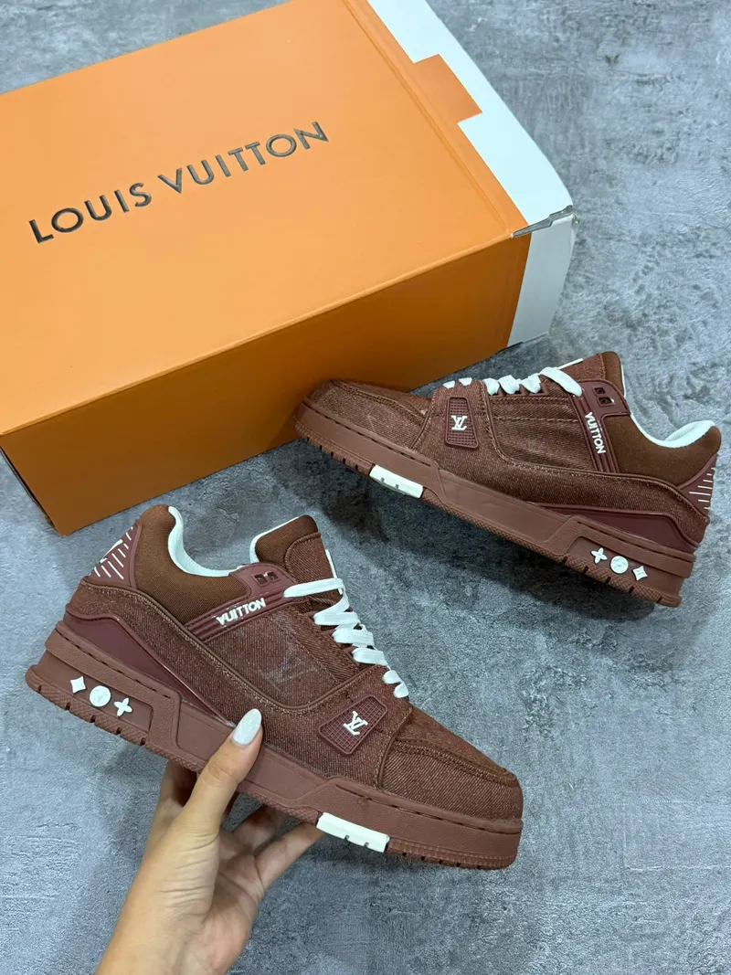 Louis Vuitton Trainer Red Brown Denim, vista 1